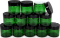 , 12, Green, 2 oz, Round Glass Jars, with Inner Liners and black Lids