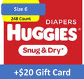 $20 Savings Buy 2 Huggies Diapers Snug and Dry, Size 6, 248 Ct with $20 Gift Card
