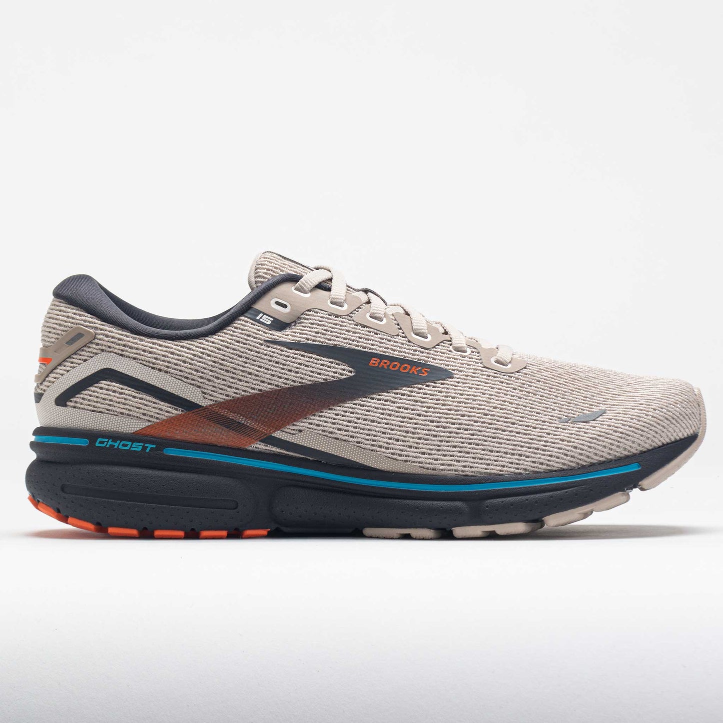 Brooks Ghost 15 Men's  White Sand/Red Orange/Blue